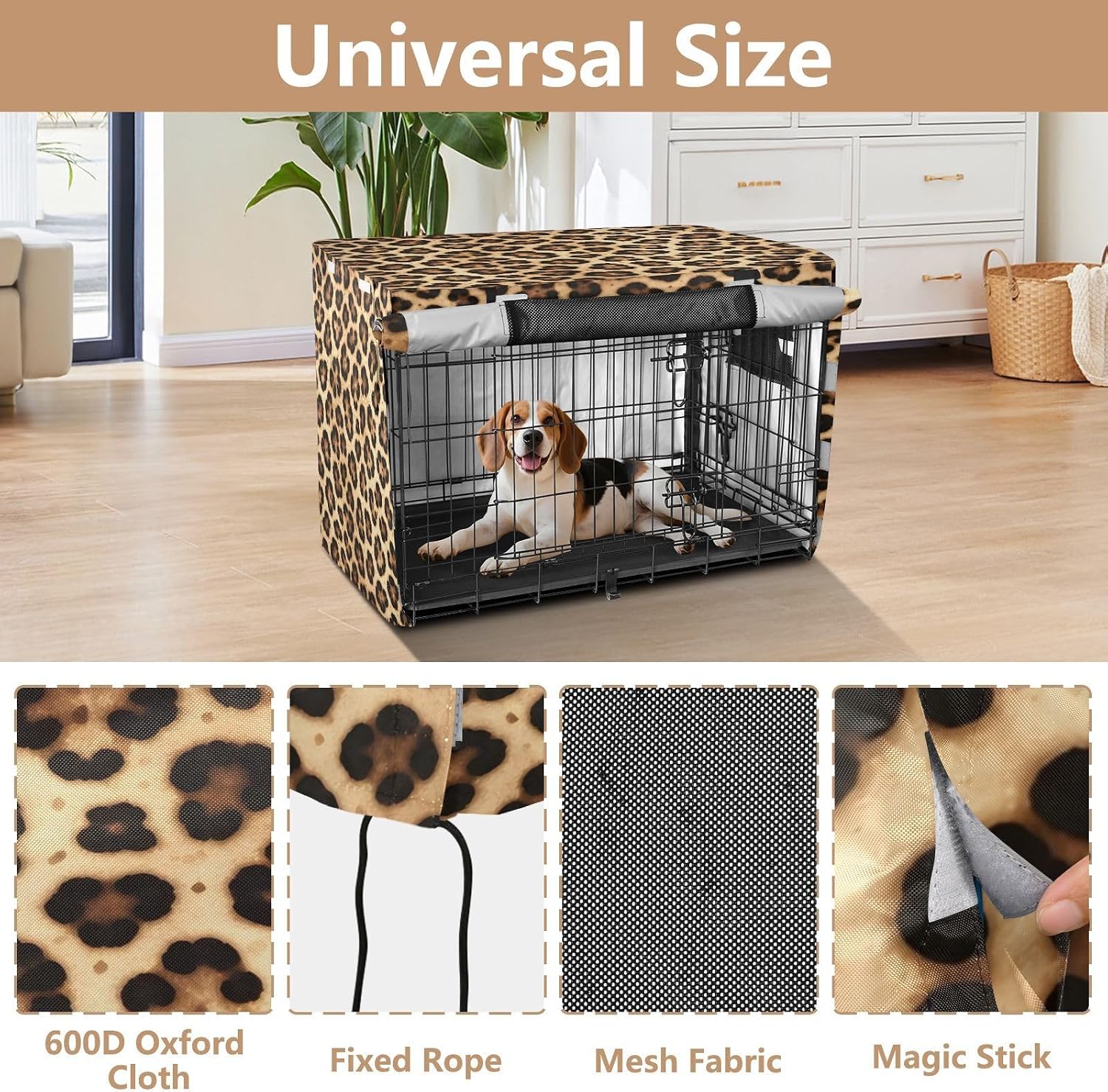 Cheetah Leopard Print Dog Crate Covers Breathable Dog Kennel Cover Windproof Waterproof Privacy Shading Fit for 30IN Wire Dog Cage