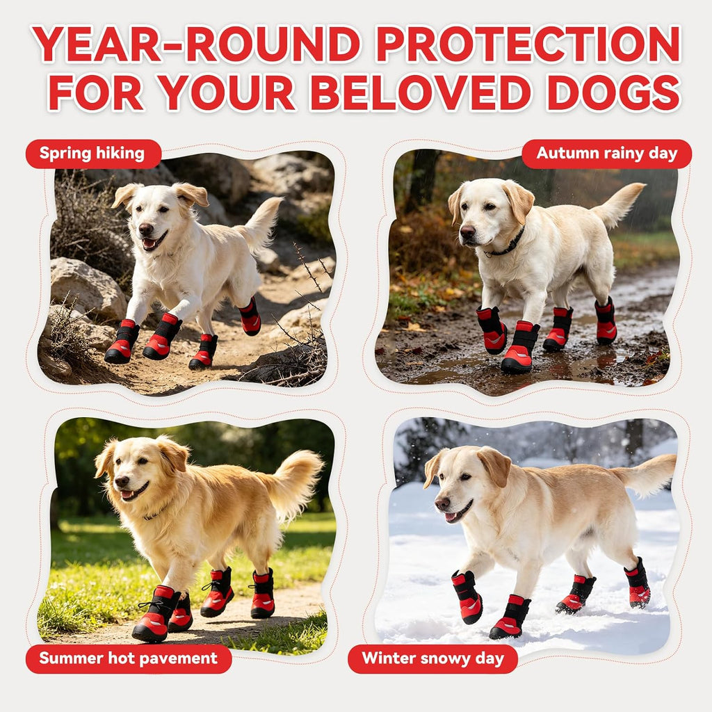 All-Weather Dog Boots for Paw Protection-Durable Dog Booties for Hot Pavement, Snow, Hiking | Non-Slip Sole & Adjustable Straps Outdoor Pet Shoes(red,9#)
