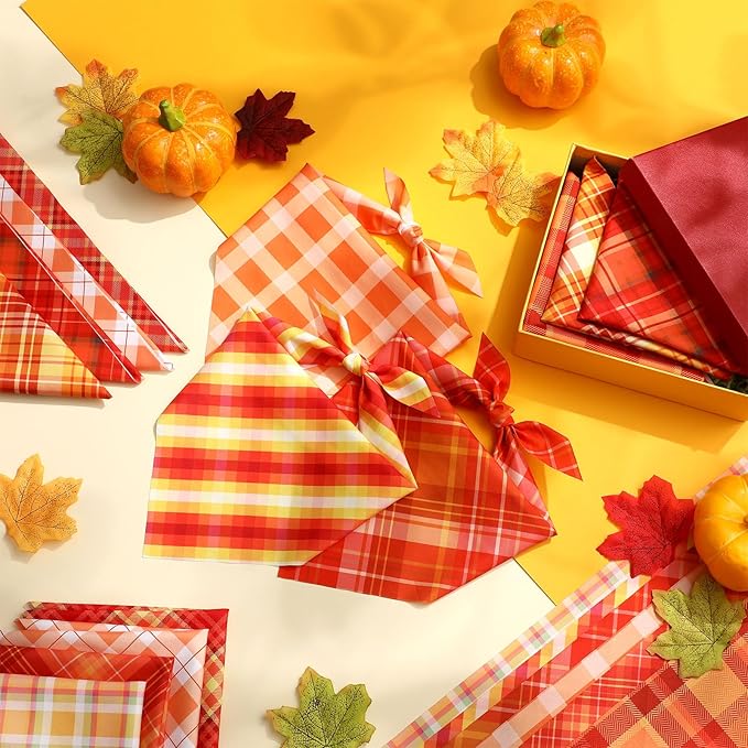 Weewooday 50 Pcs Thanksgiving Fall Dog Bandanas Bulk Plaid Bandanas for Dogs Autumn Soft Doggie Bibs Triangle Scarves for Small Medium Large Pet Costume(Plaid Pattern, 19.7 x 13.8 x 13.8 Inch)
