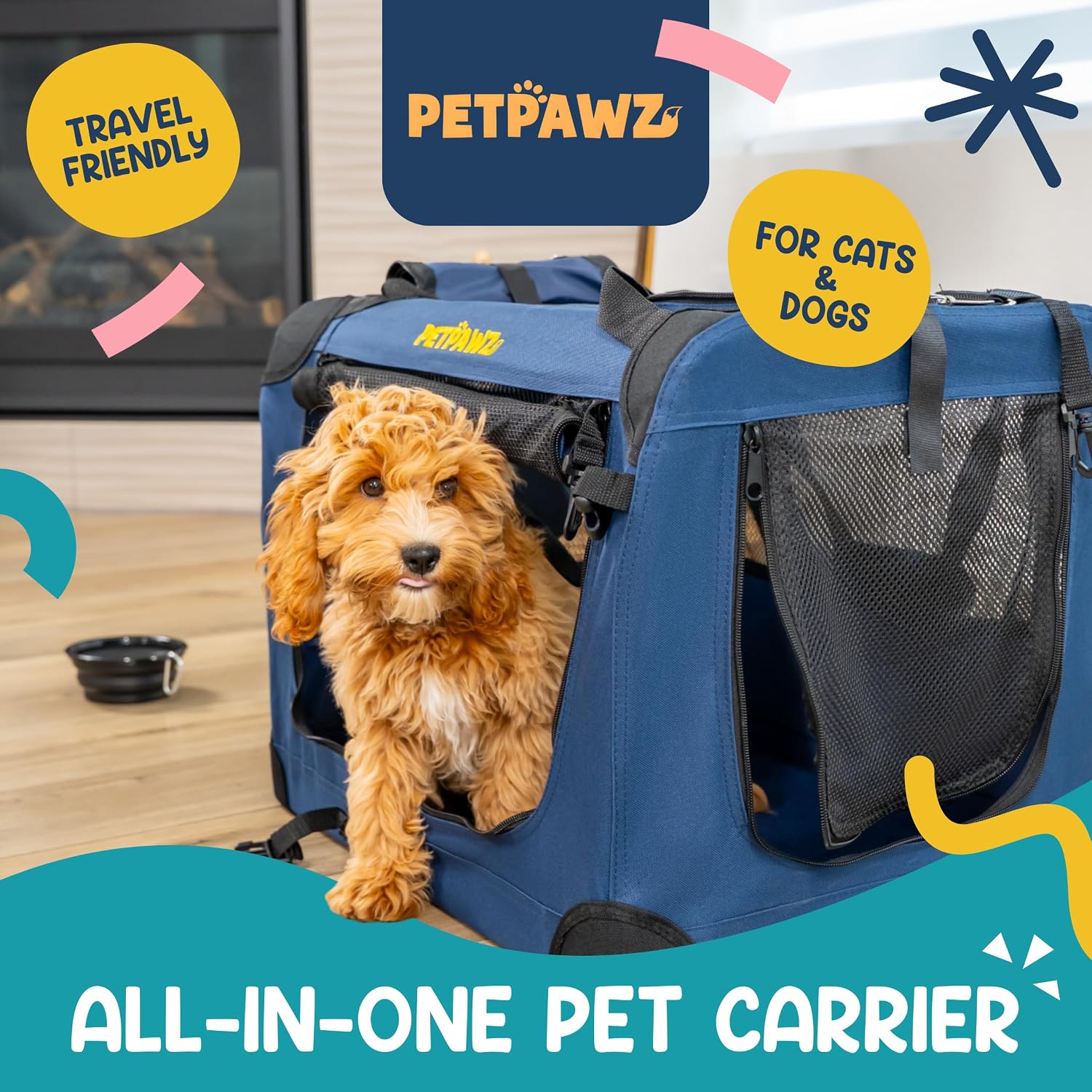 Soft Pet Carrier & Dog Carrier with Travel Litter Box & Collapsible Bowl 24x17x17 – Large Cat Carrier & Small Dog Crate for Car, Vet Visits, Home & Traveling