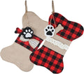 Christmas Plaid Pet Stocking - Buffalo Plaid Doggy Bone Puppy Dog Paw 2 pc