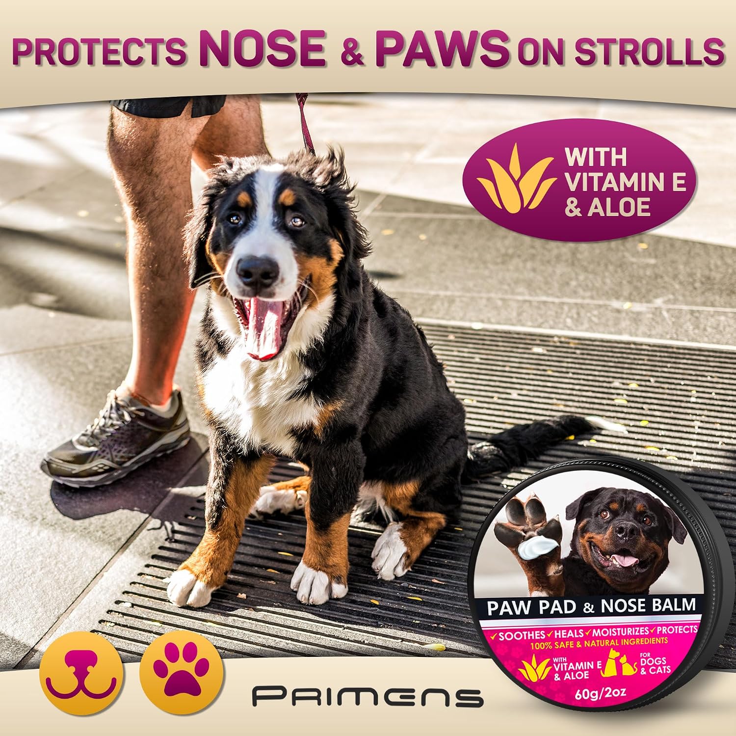 Natural Dog Paw Balm, Paw Protection for Hot Pavement, Dog Paw Wax for Dry Paws & Nose, Canine Paw Moisturizer for Cracked Paws, Cream Butter for Cat, Paw Pad Lotion