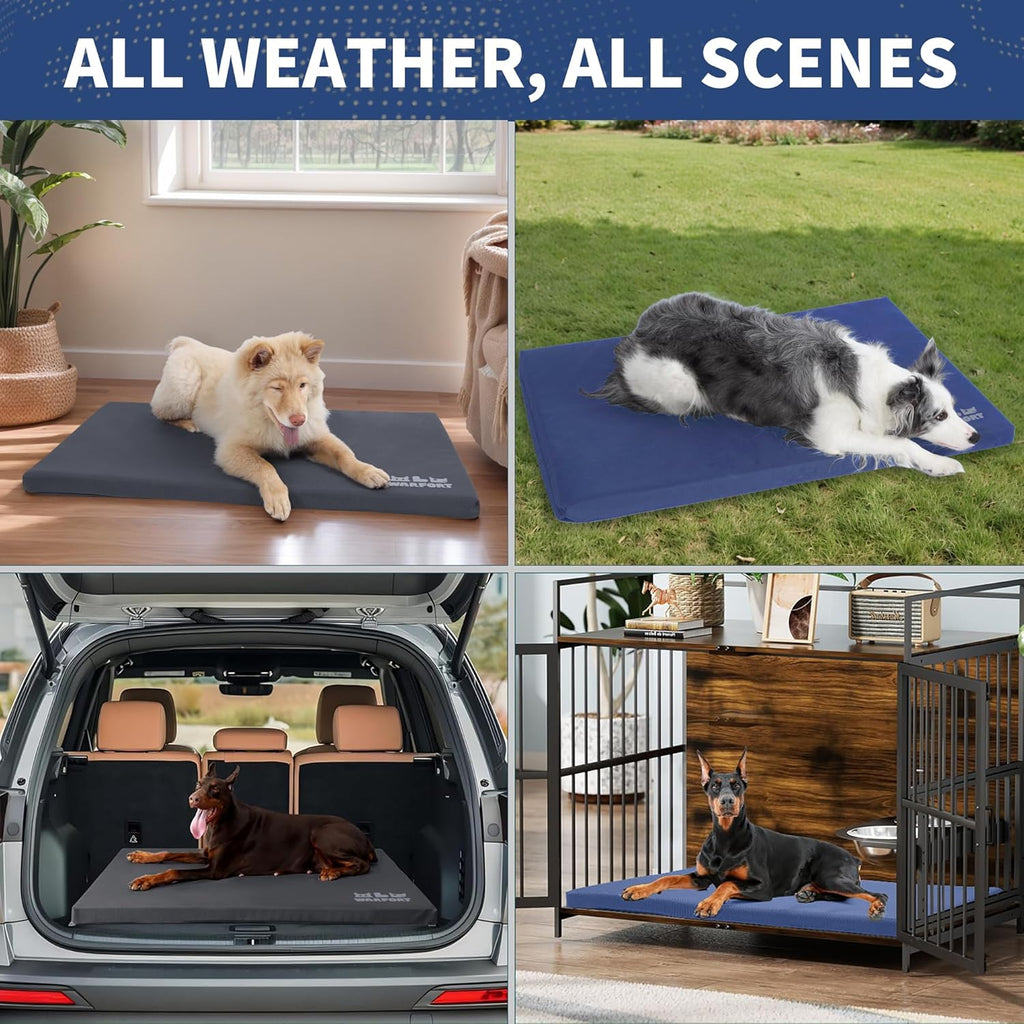 Durable Outdoor Dog Bed Chew Proof Stable Crate Mat Indoor cat Bed Anti Mild Bite Kennel Pad with Removable Fully Waterproof Cover (Blue, Medium(30x19x1.5in))