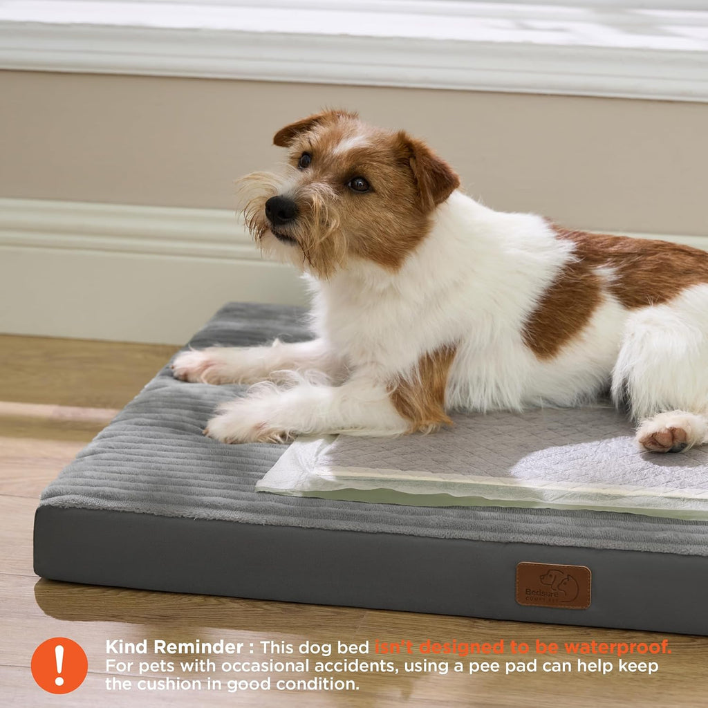 Bedsure ComfyFleece Large Dog Bed for Crate with Washable Cover, 35x22 | Orthopedic Egg Crate Foam Pet Mat,Removable Cover, Nonslip Bottom,Not Waterproof,Not Chewproof,For Large Breeds up to 40lbs