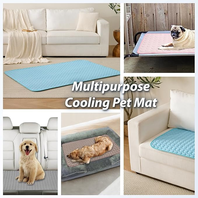 MICROCOSMOS Summer Cooling Mat & Sleeping Pad- Water Absorption Top, Materials Safe, Easy Carry, EZ Clean. Keep Cooling for Pets, Kids and Adults.(Blue, 40" x 28")