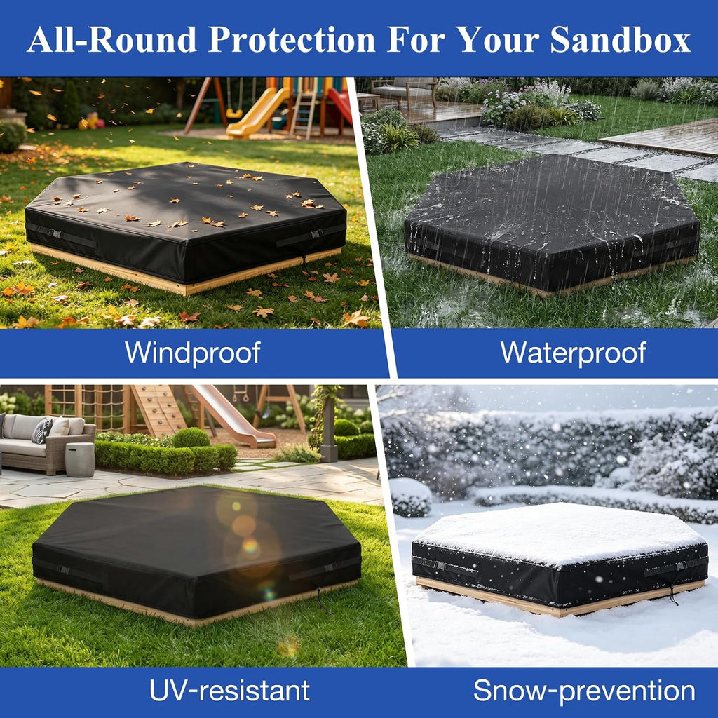 Kasla Hexagon Sandbox Cover, Custom Cover | Heavy Duty, Waterproof, Fits Large Sand Pit & Outdoor Wooden Sandbox for Toddlers Patio Backyard Garden Play