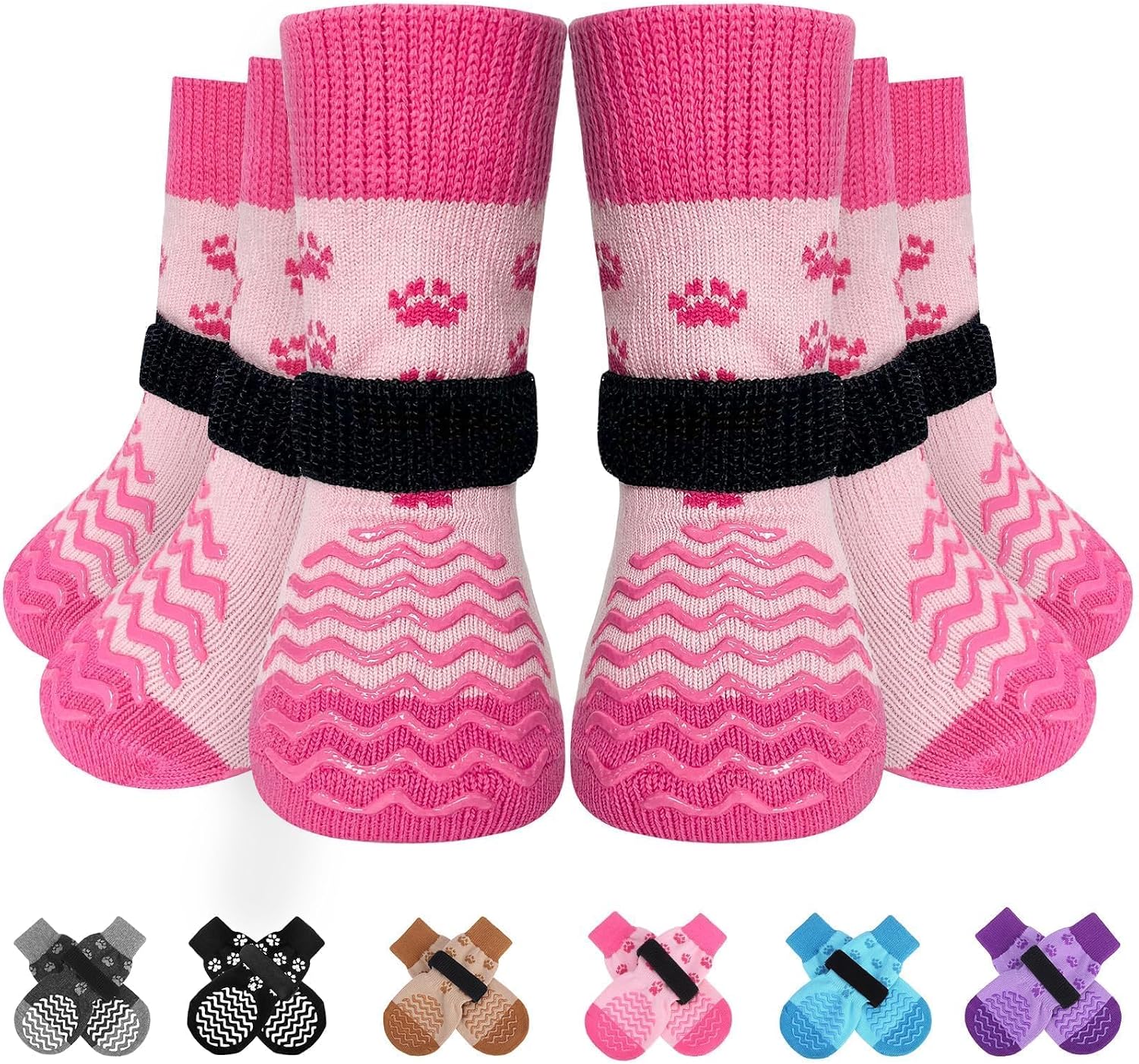 Anti Slip Dog Socks to Prevent Licking Paws for Hot Pavement | Dog Shoes Double Sides Dog Boots & Paw Protectors Booties for Hardwood Floors with Grip Small Medium Large Senior Dogs PinkXS