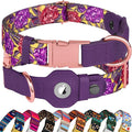 AirTag Dog Collar for Small Medium Large Breed - Adjustable Cute Pattern Dog Collar with Airtag Holder - Soft Leather Tracker GPS Apple Air Tag Pet Collars (Medium, 14"-18" Neck Fit, Peonies)
