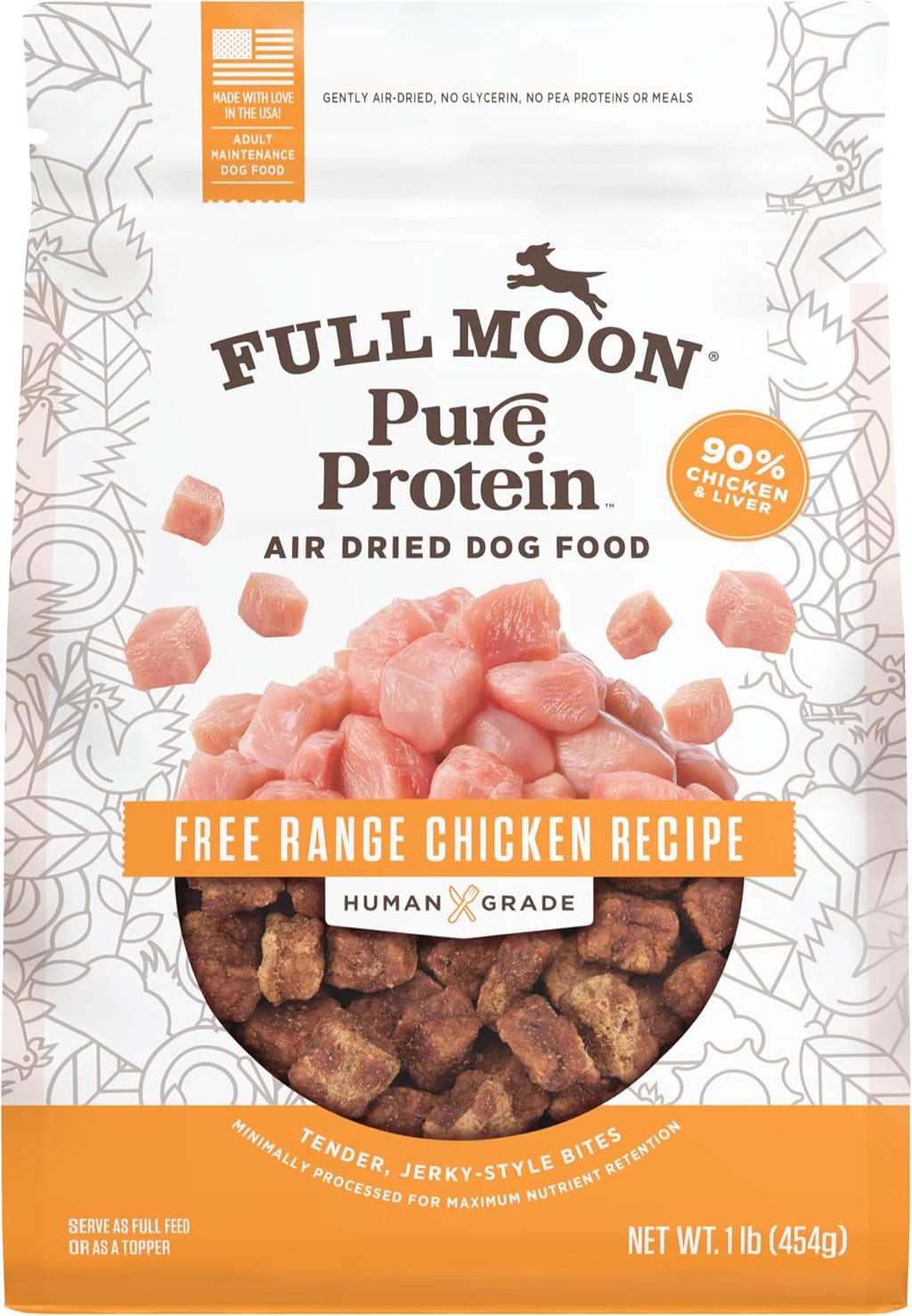Full Moon® Pure Protein Air Dried Dog Food Free Range Chicken Recipe 1lb | Human Grade, Protein-rich, Jerky-like texture, Shelf-stable, 90% meat