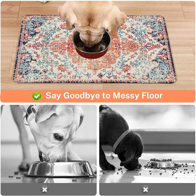 Absorbent Pet Dog Bowl Mat for Food and Water, Pet Cat Food Feeding Mat with Non Slip Rubber Backing, Dog Food Mats for Floors Waterproof, 24"x32"