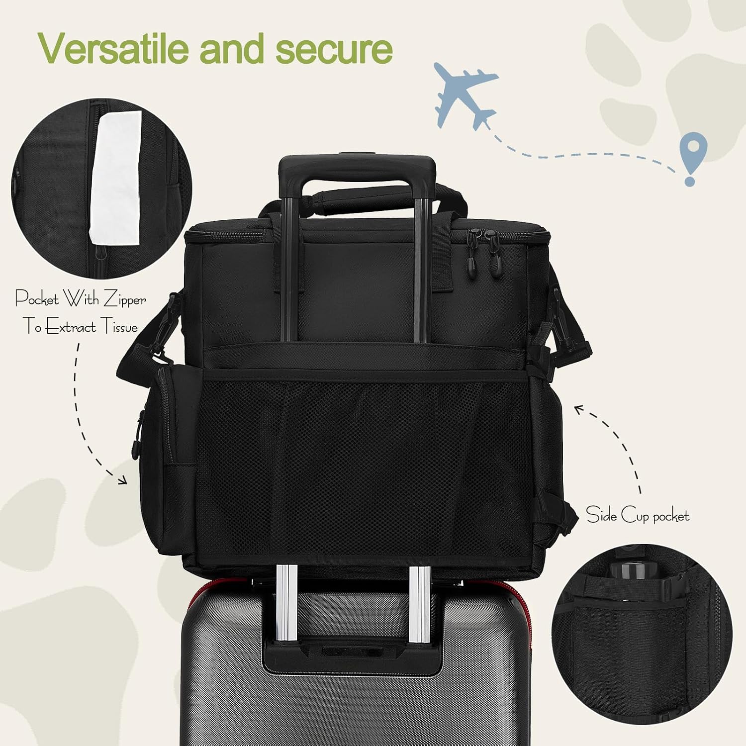 LARIPOP Dog Travel Bag Airline Friendly for Small Medium Large Dogs, Pet Travel Organizer with Collapsible Bowls Food Containers Mat, Waterproof Portable Tote for Dog Outdoor Travel