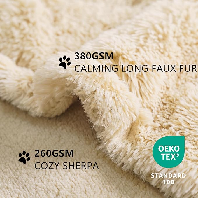 gogobunny Waterproof Dog Blanket for Couch & Furniture Protection - Super Soft Reversible Throw for Large Dogs & Cats, Calming Washable Fur & Sherpa Pet Blanket(40x50 Inch, Beige)