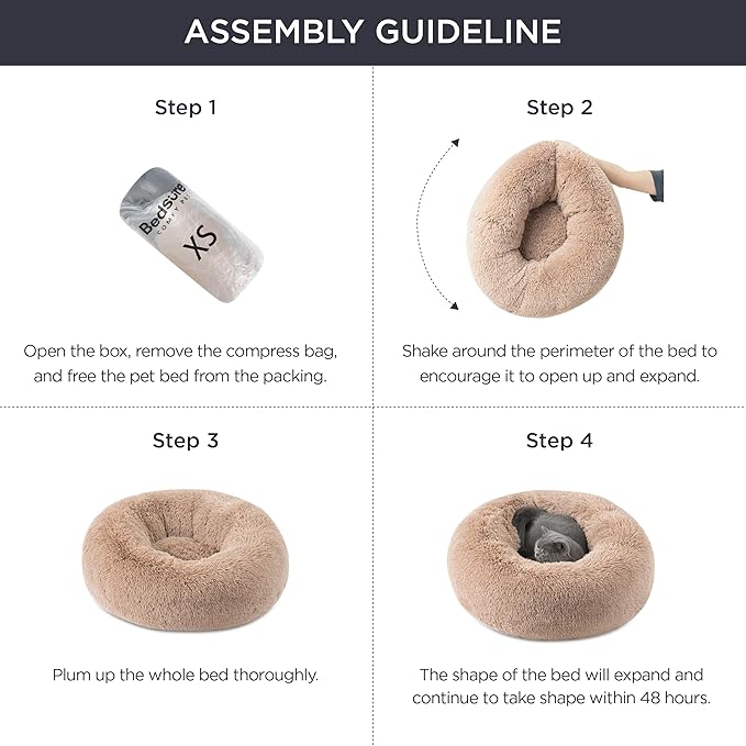 Bedsure Calming Dog Bed for Medium Dogs - Donut Washable Medium Pet Bed, Anti-Slip Round Fluffy Plush Faux Fur Cat Bed, Fits up to 45 lbs Pets, Light Blue, 30 inches