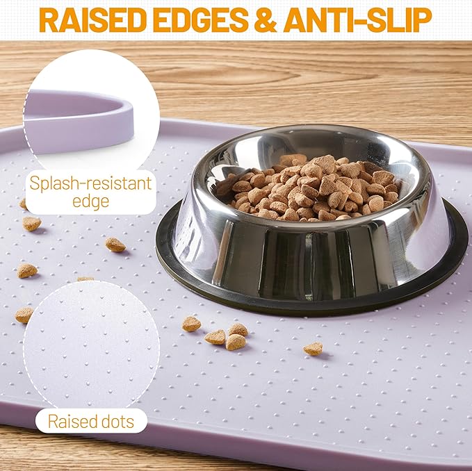 Hubulk 100% Waterproof Silicone Pet Feeding Mat with Raised Edge for Food and Water, Dog Bowl Mats, Cat Bowls Placemat with High Lip Protects Floor for Cats and Dogs (Dove, 32" L x 24" W)