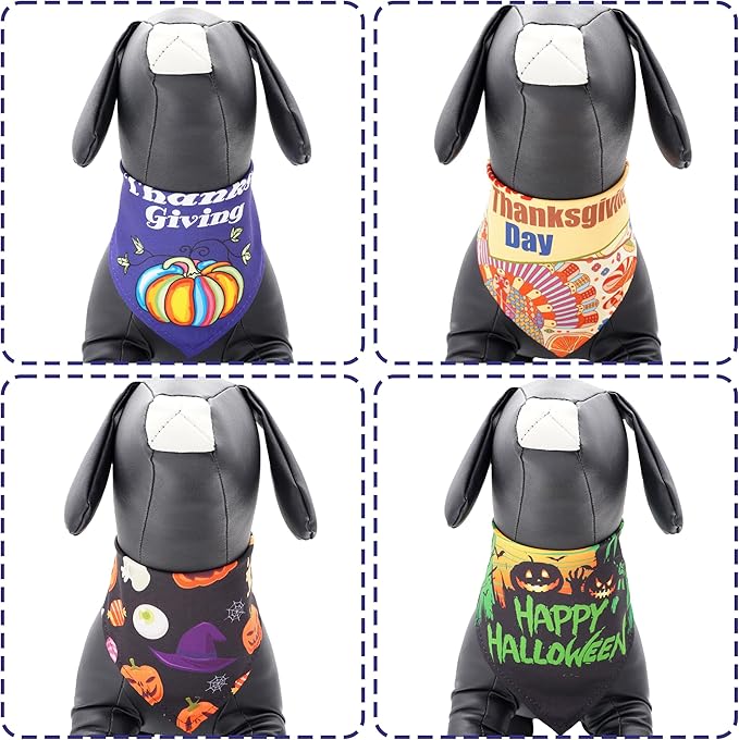 30 Pcs Halloween Thanksgiving Dog Bandanas Bulk Stitch Dog Bandanas for Small Medium Dogs Polyester Scarves Large Puppy Cats Party Grooming M