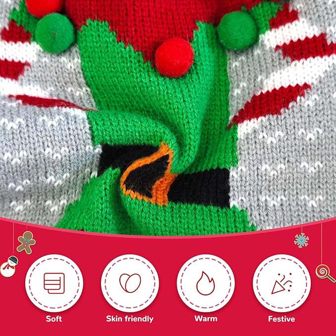 Dog Cat Ugly Christmas Sweater Boy Girl Xmas Pet Clothes Holiday Puppy Costume New Year Gifts for Small Medium Large Dogs Outfits (XL, Grey Elf)