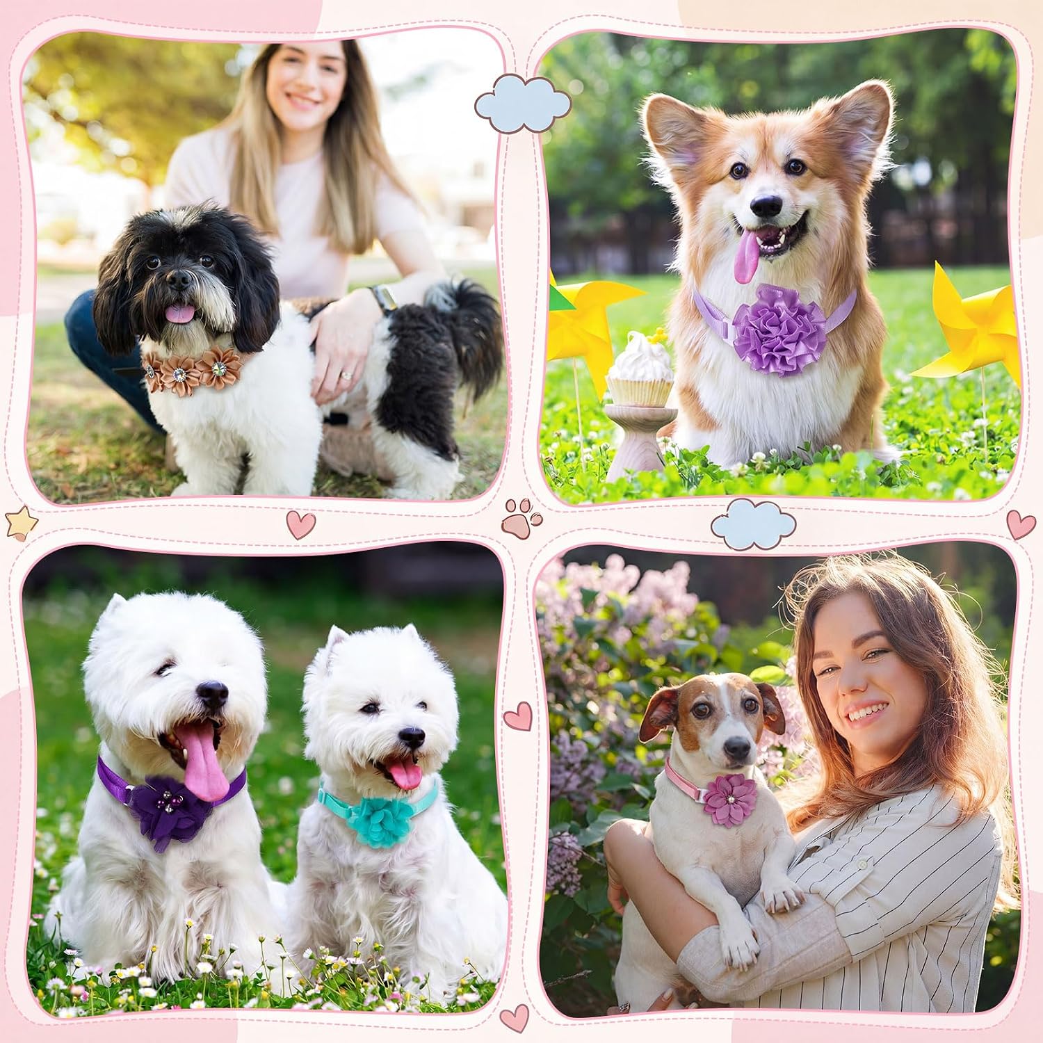 Reginary 100 Pcs Flowers Dog Collar Bulk Summer Floral Pet Bowtie Adjustable Nylon Multicolor Cat Accessory for Small Pets Dog Cat