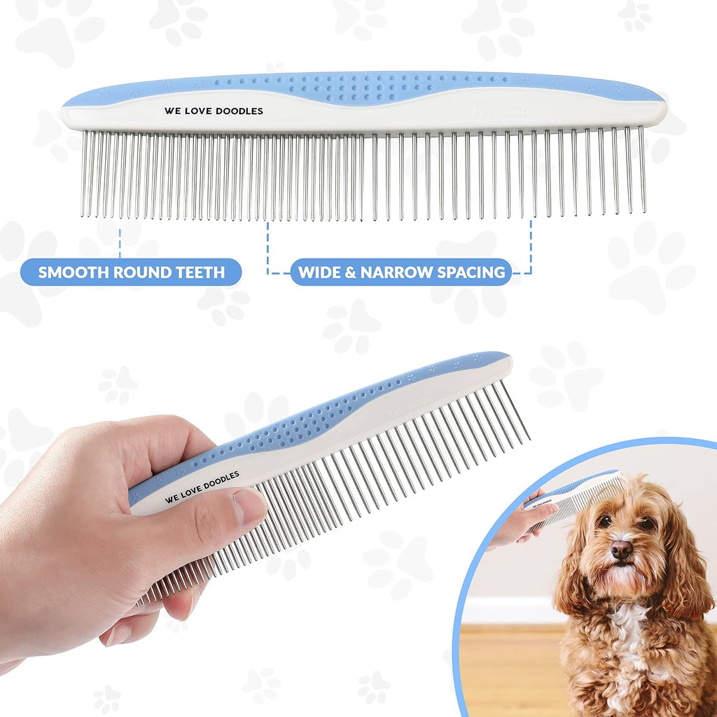 Metal Comb for Dogs, Dog Grooming Detangler Combs For Matted Hair, 2 Pack | Best Comb for Golden Doodles & Poodles, For Dematting & Detangling Pets And Cats, Fine Tooth Stainless Steel Greyhound Comb