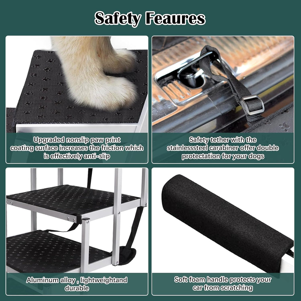 Dog Stairs for Large Dogs,Dog Stairs for Cars,Foldable Dog Ramp Pet Steps Light Weight Aluminum,Extra Wide Dog Stair for Large Dogs,High Beds, Trucks, Supports up to 200 lbs (Extra Wide-4 Steps)