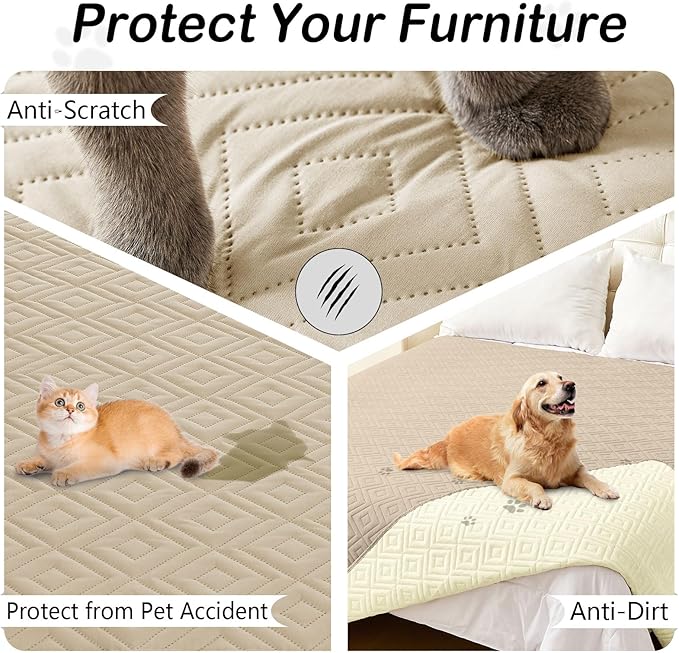 hyha Waterproof Dog Blanket, Soft Pet Bed Blankets, Waterproof Sofa Couch Cover for Dogs Washable, Reversible Pet Couch Covers for Sofa Furniture (30x80 Inch, Taupe/Beige)