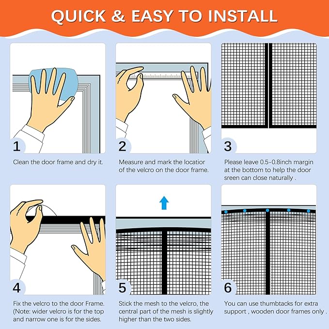 Fiberglass Magnetic Screen Door Fit Door Size 36 x 78 in- Heavy Duty Fiberglass Screen Door Mesh for Interior Door, Patio and Sliding Doors - Door Screen Magnetic Closure Let Fresh Air in