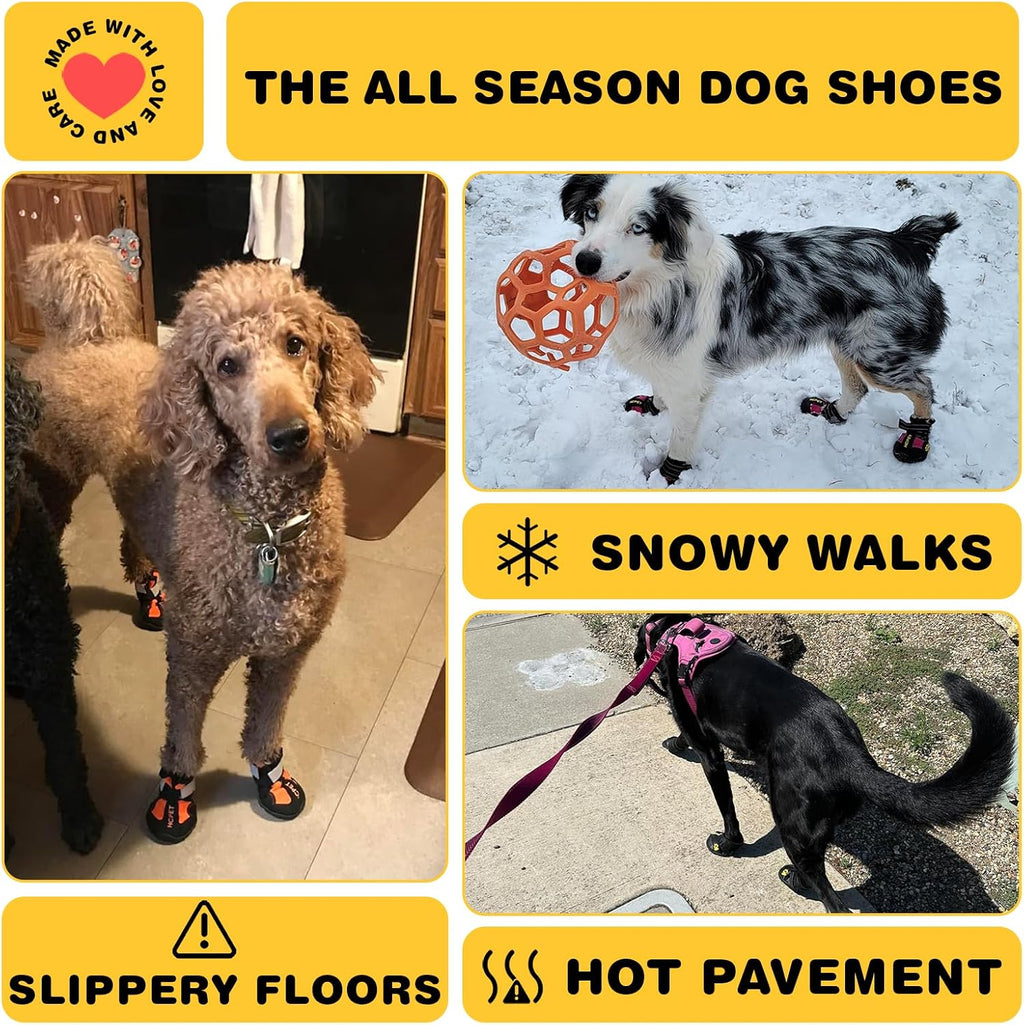 Dog Boots, Dog Shoes for Large Dogs, Medium Dog Boots & Paw Protectors, Anti-Slip Dog Booties for Hot Pavement Winter Snow Hiking with Reflective Straps Black Size 6