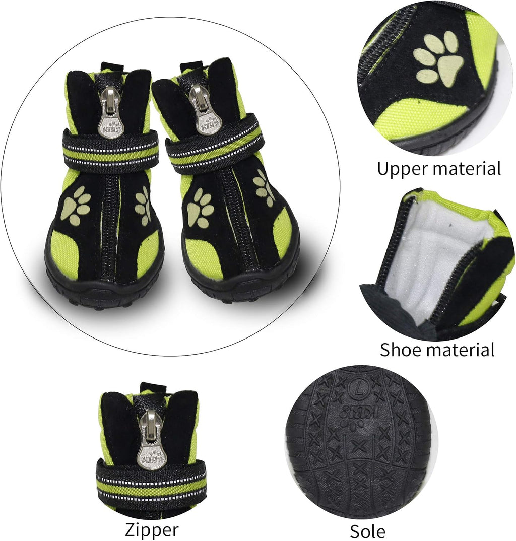 URBEST Dog Winter Shoes, Dog Boots Sports Non-Slip Pet Dog Anti-Slip Sole, Water Resistant Boots for Dogs 2 Pairs (1#, Green)
