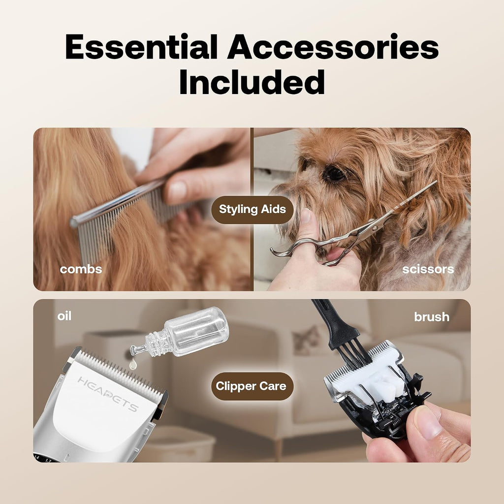 HEAPETS Dog Hair Clippers for Grooming Kit and Dog Paw Trimmer Nail Grinder for Grooming, Low Noise Rechargeable Cordless, Shaver Grooming Supplies for Pet Cats Dogs, White