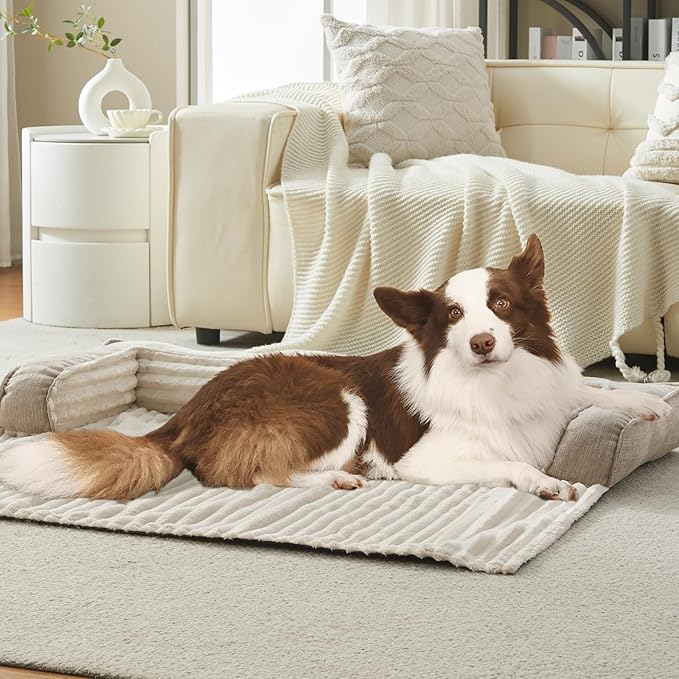 WINDRACING Luxury Dog Couch Bed, Washable Calming Dog Couch Cover, Couch Protector for Dogs, Waterproof Sofa Bed, Pet Bed Mats for Sofa, Pet Sofa Covers Beige (2XL:53"X39.3"X6"