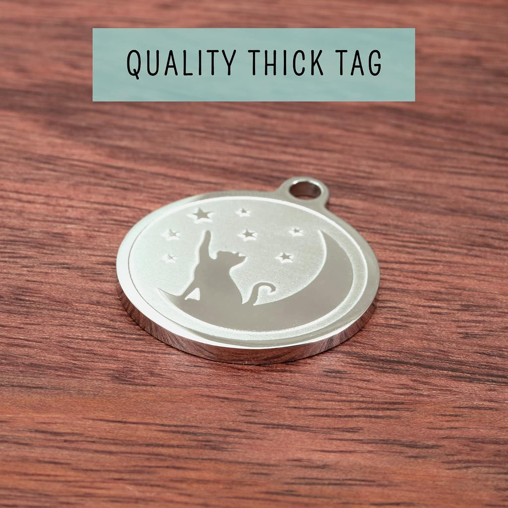 Engraved Cat Name Tags Personalized - Stainless Steel Name Tag Pet Identification - Small Dog ID Tags Personalized for up to 4 Lines of Text - Pet ID Tags for Cat Collar - Ghost