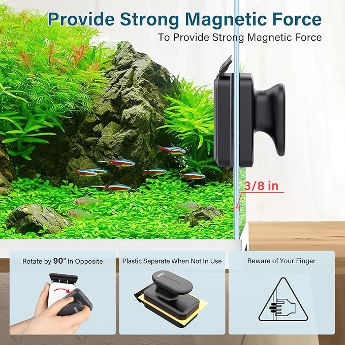 hygger Aquarium Magnetic Glass Clean Tool, Algae Scraper for 0.2-0.6 Inch Thick Fish Tank Floating Scrubber Brush with Two Detachable Blades (M)