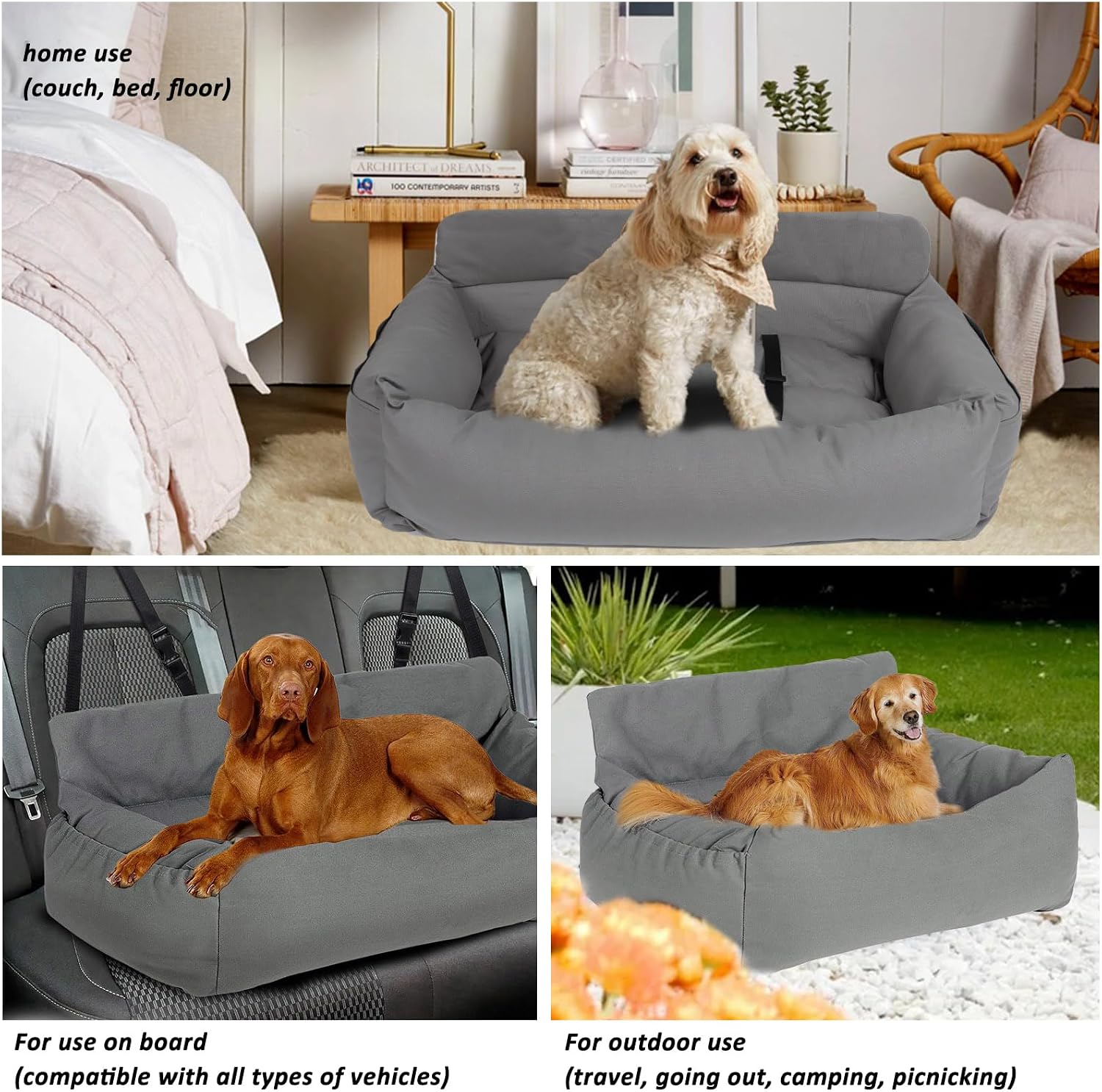 Dog Car Seat with Fixed Base & Safety Belt, Seat for All Dogs, Memory Foam Seat Booster, Waterproof and Washable