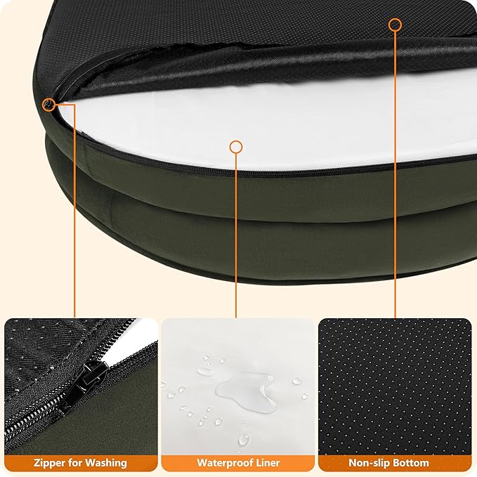 Dwanton Orthopedic Dog Bed for Medium Dogs with Gel Memory Foam, Waterproof Dog Sofa, Washable Pet Bed with Four Sided Bolster Cushion, Removable Cover & Non-Slip Bottom, 35", Green