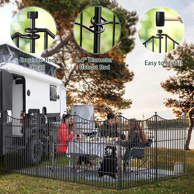 10 Panels No Dig Dog Fence Outdoor for Yard, 48 in(H) X 26.25 ft(L) Decorative Tall Garden Fence Animal Barrier, Rustproof Metal Wire Garden Edging and Borders, Temporary Fencing Stakes