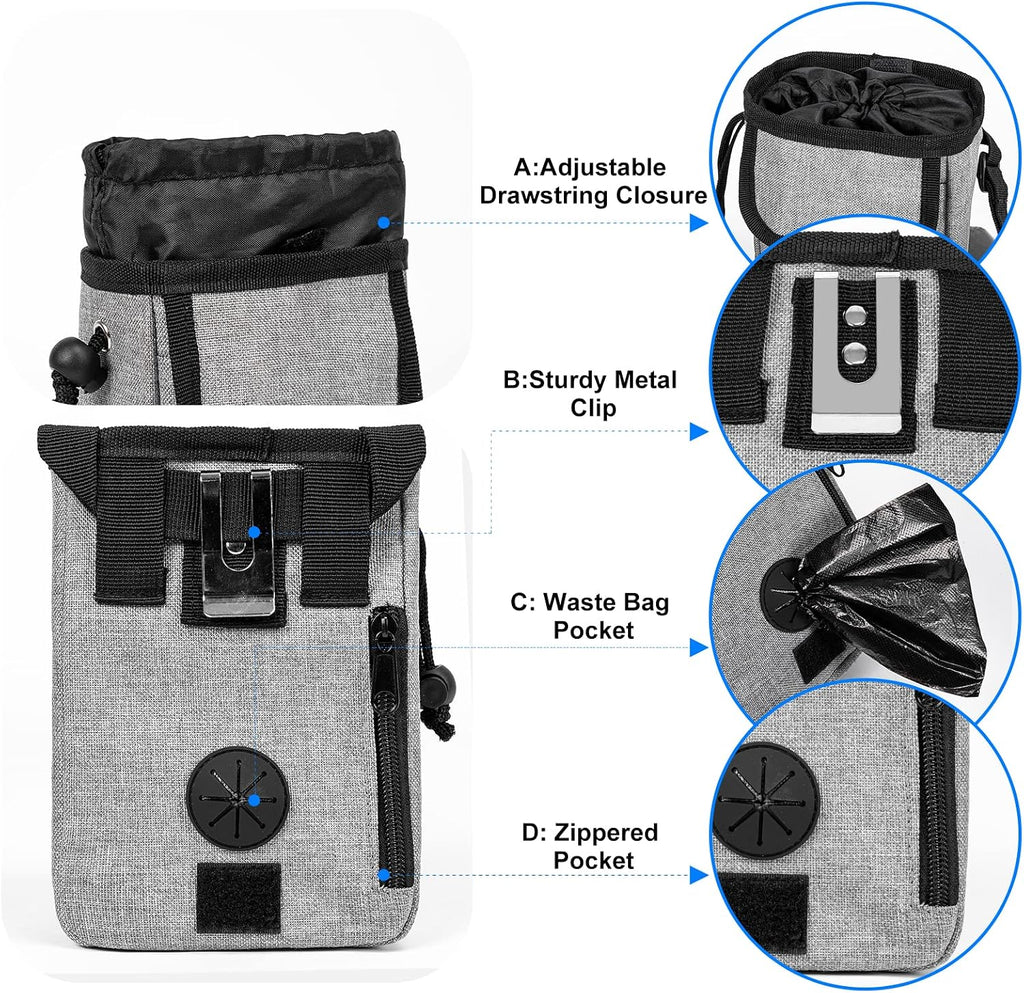 Dog Travel Bag, Airline Approved Pet Travel Bag with 2 Dog Treat Training Pouches for Weekend Pet Travel Supplies & Accessories, Light Grey | Dog travel accessories set with feeding supplies, bowls, mat, and strap. Ideal for weekend trips.
