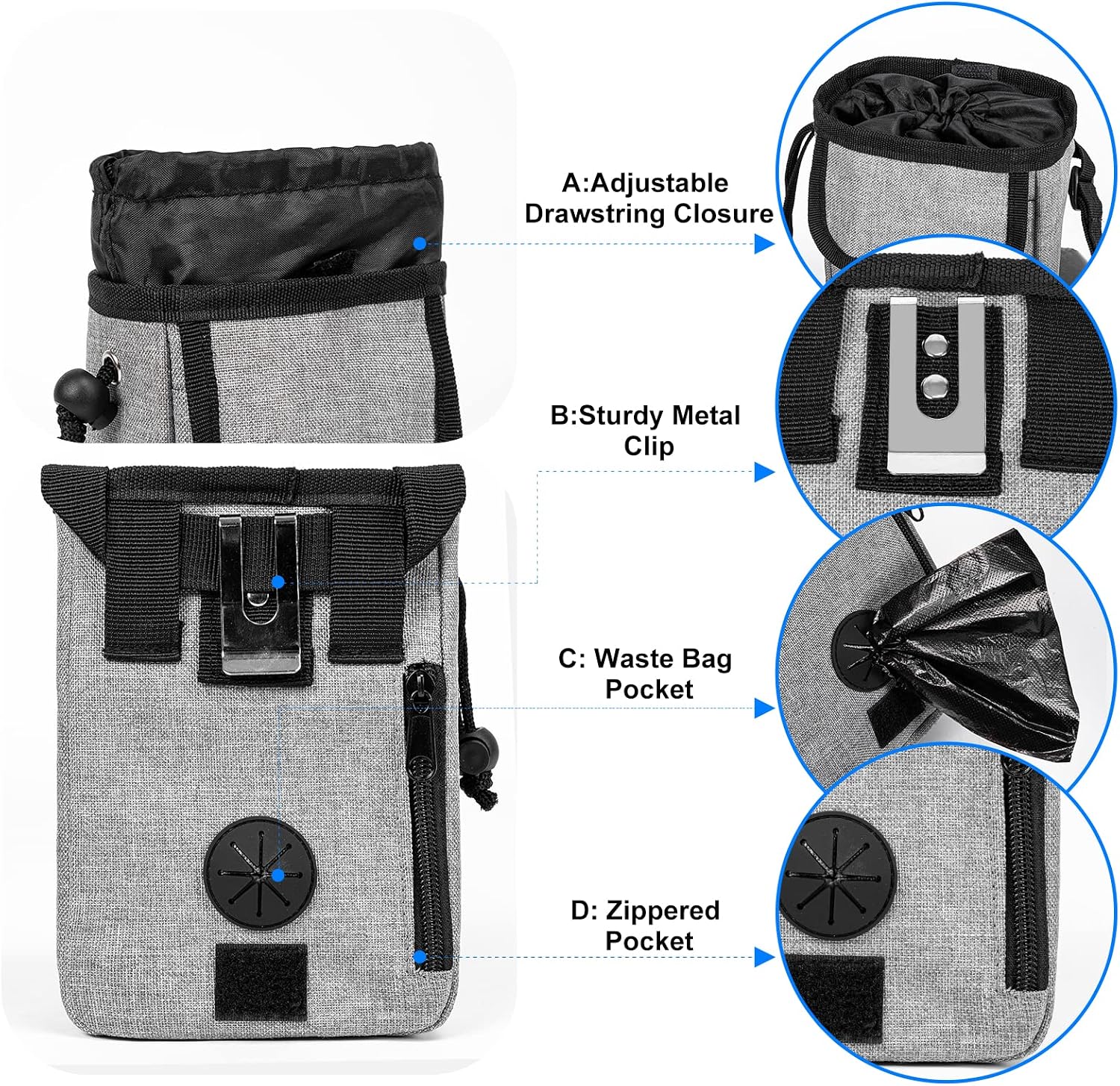 Dog Travel Bag, Airline Approved Pet Travel Bag with 2 Dog Treat Training Pouches for Weekend Pet Travel Supplies & Accessories, Light Grey | Dog travel accessories set with feeding supplies, bowls, mat, and strap. Ideal for weekend trips.