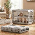 ZOMISIA Collapsible Dog Crate for Dogs - 28" L Heavy Duty Dog Kennel No Tools Required with 4 Sides Steel Foldable Cage for Dogs Indoor Furniture, Portable Carrier with 2 Smooth Wheels, Beige
