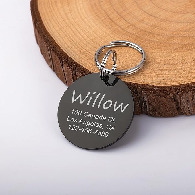 Anavia Personalized Pet ID Tags, Stainless Steel Glossy Laser Engraved Dog Cat Collar Name Tags, Multiple Colors Shapes Sizes (Round, Small)