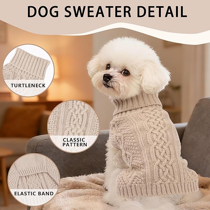 Dog Sweaters for Small Dogs Cute Winter Chihuahua Clothes Pullover Puppy Sweater Girl Boy Warm Knit Dog Clothes Turtleneck Pet Sweater Solid Color Cat Outfit(Beige, X-Small)
