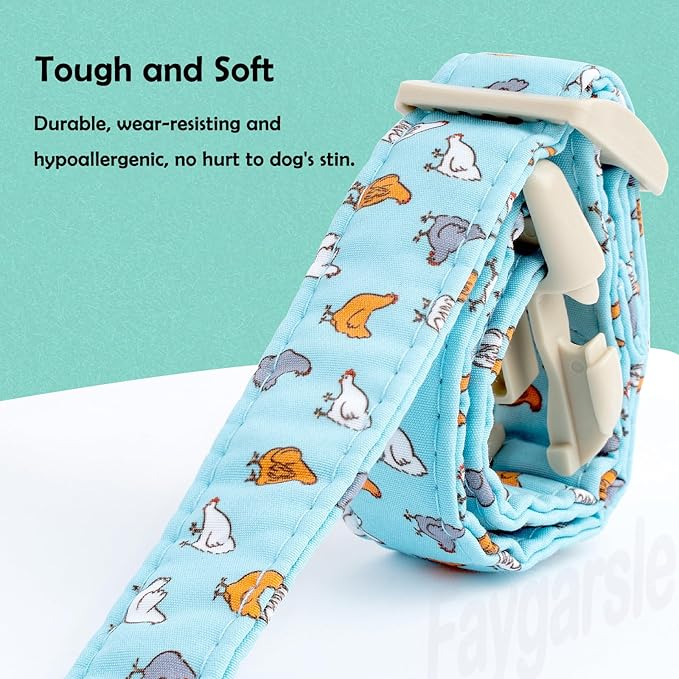 Faygarsle Funny Chicken Pattern Dog Collar, Cotton Fabric, Light Blue with Farm Animal Print for Small Medium Large Dogs M