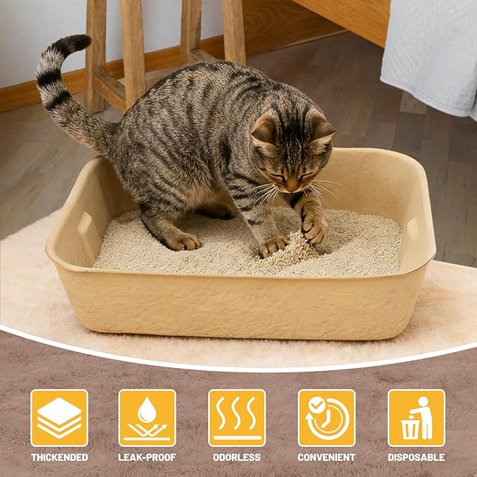 6 Pack Disposable Cat Litter Boxes, Durable Leak-Proof Cardboard Kitty Litter Trays for Temporary Use, Litter Box Liners & Travel, Ideal for Picky Cats