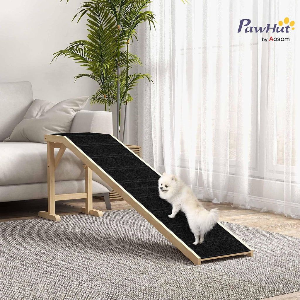 PawHut Dog Ramp for Bed, Pet Ramp for Dogs with Non-Slip Carpet and Top Platform, 74" x 16" x 25", Natural | Pet Ramp for Bed, Top Platform