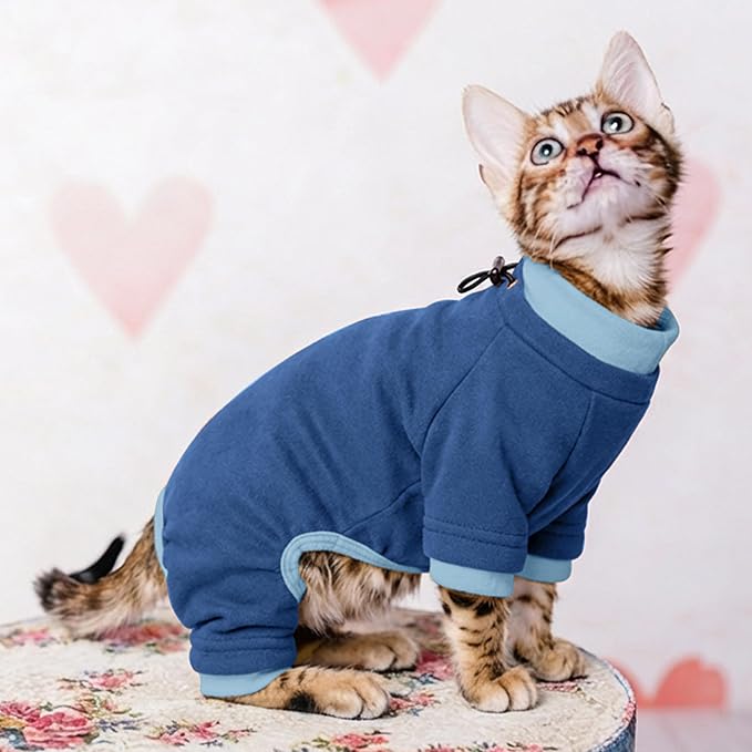 PUMYPOREITY Cat Hair Sticky Sweater, Recovery Suit - Breathable & Lightweight for Post-Surgery Protection, Cat Onsie Prevents Licking Wounds, Blue, XL