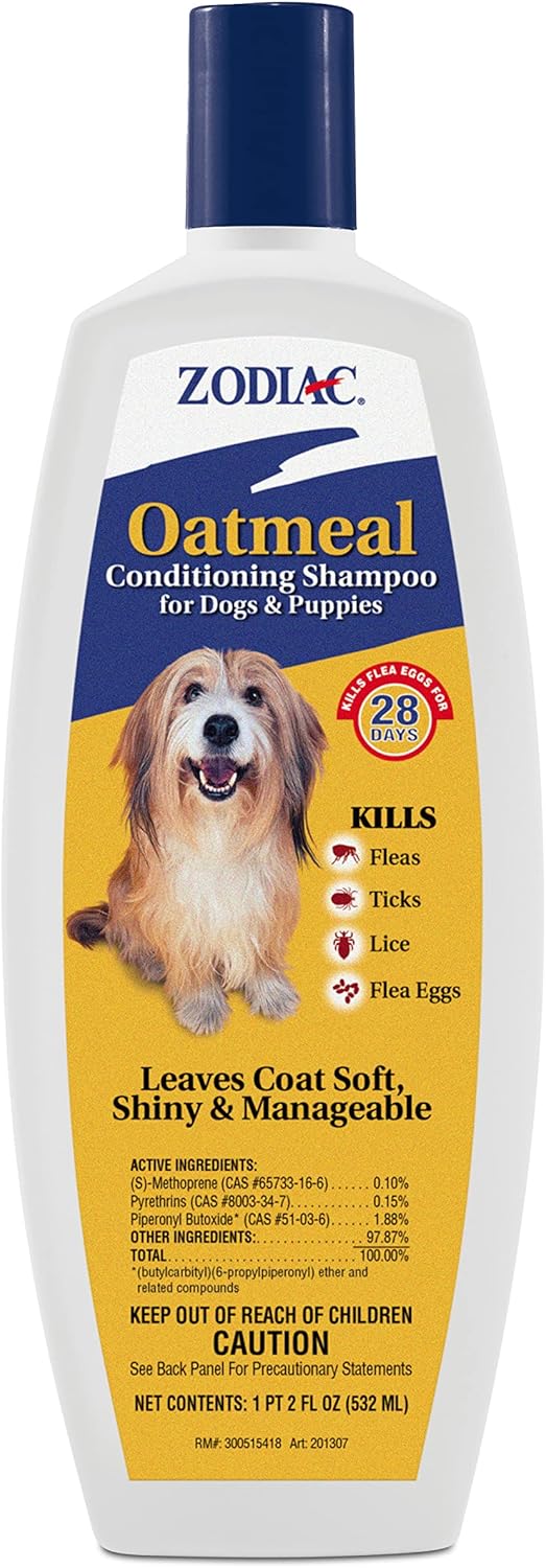 Zodiac Oatmeal Conditioning Shampoo for Dogs & Puppies 18 ounces, Small | Dog flea shampoo with aloe for dry skin, kills ticks and lice on contact