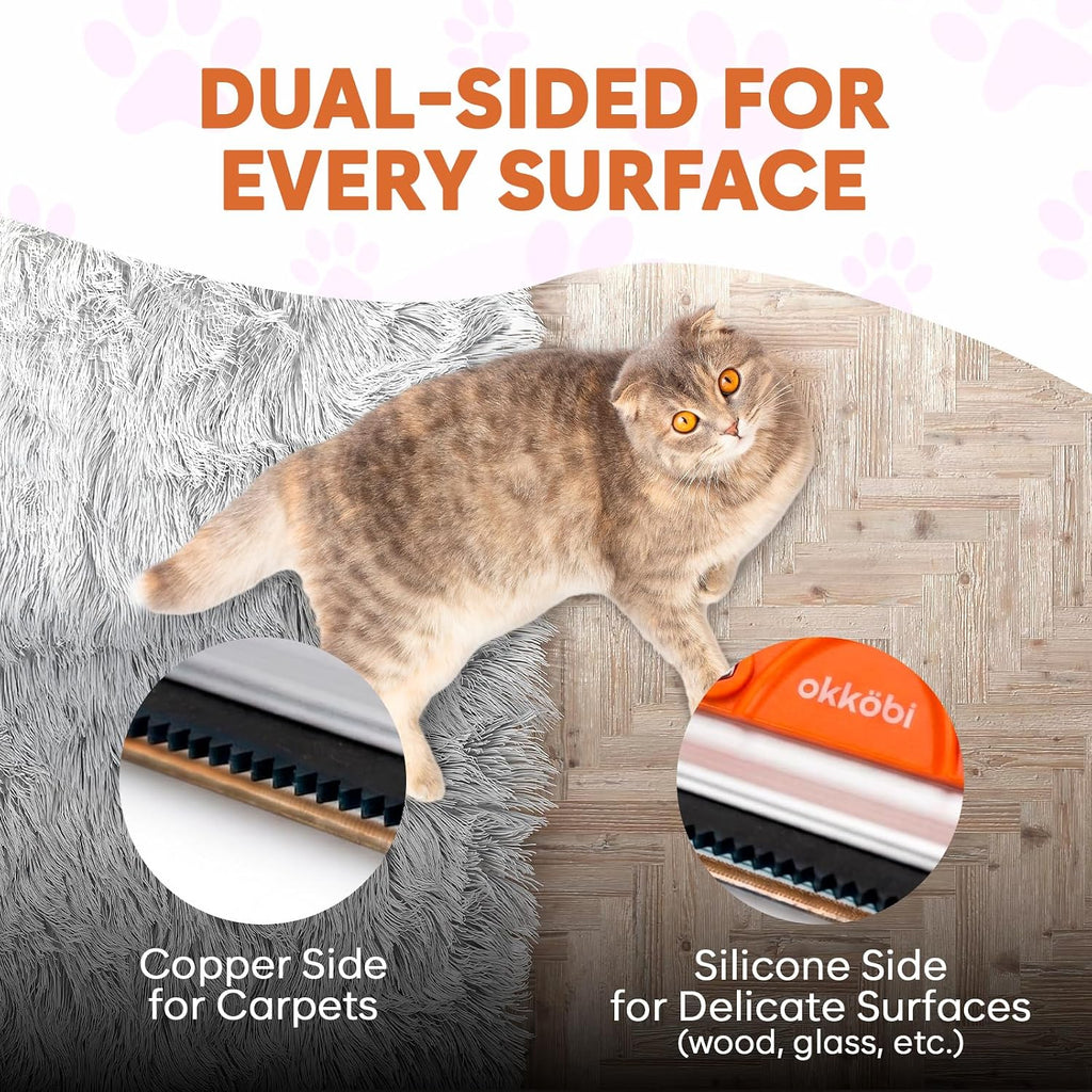 Carpet Rake for Pet Hair Removal – Carpet Scraper & Pet Fur Rake – Dog & Cat - Animal Fur Broom for Rugs & Furniture with Adjustable Lengths - Orange & Black