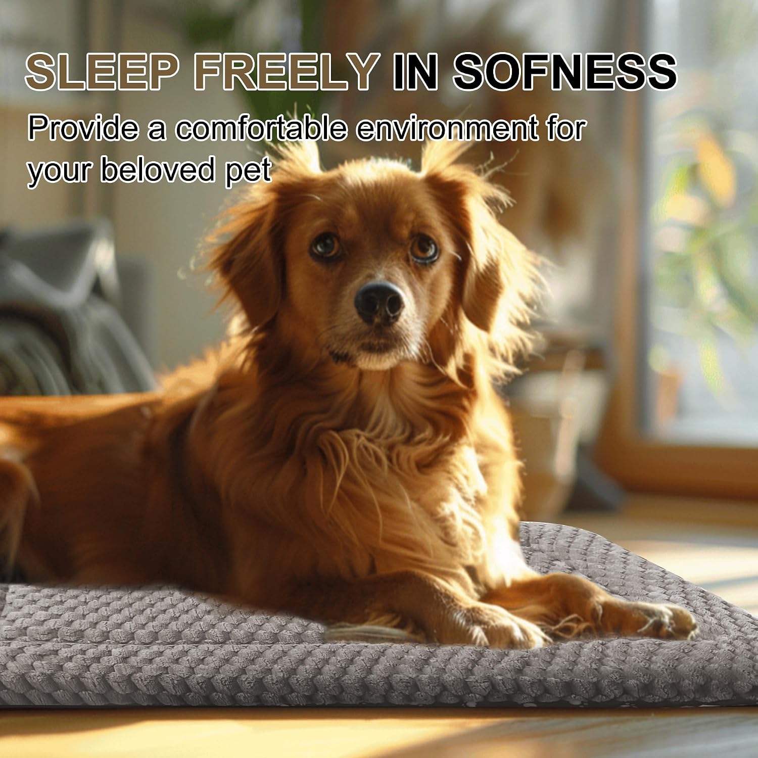 Dog Bed Crate Mat, Soft Durable Washable Anti-Slip Kennel Pad for Dogs & Cats, Reversible (Light Gray, S(24"*18"*1.5"))