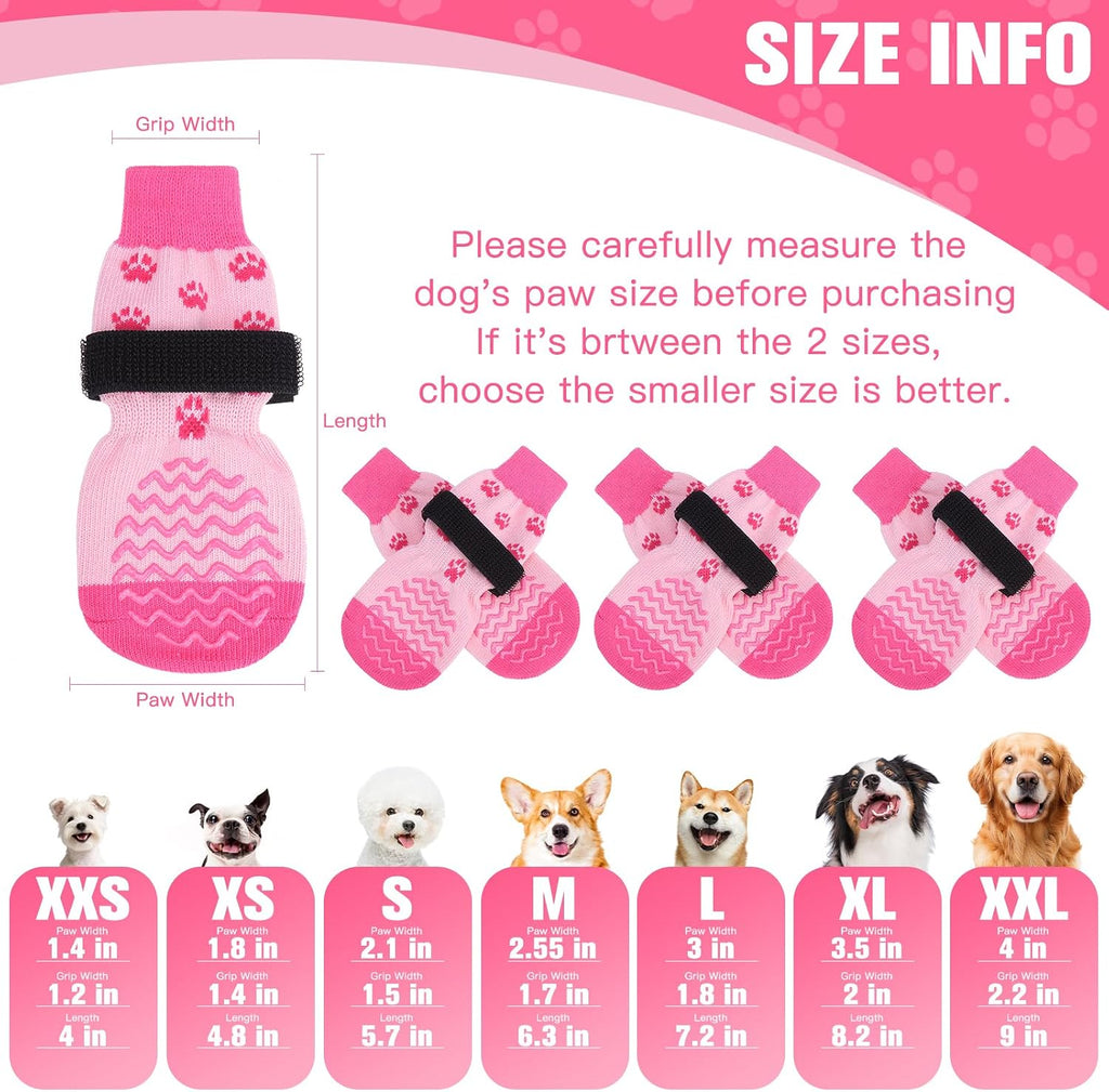 Anti Slip Dog Socks to Prevent Licking Paws for Hot Pavement | Dog Shoes Double Sides Dog Boots & Paw Protectors Booties for Hardwood Floors with Grip Small Medium Large Senior Dogs PinkXS