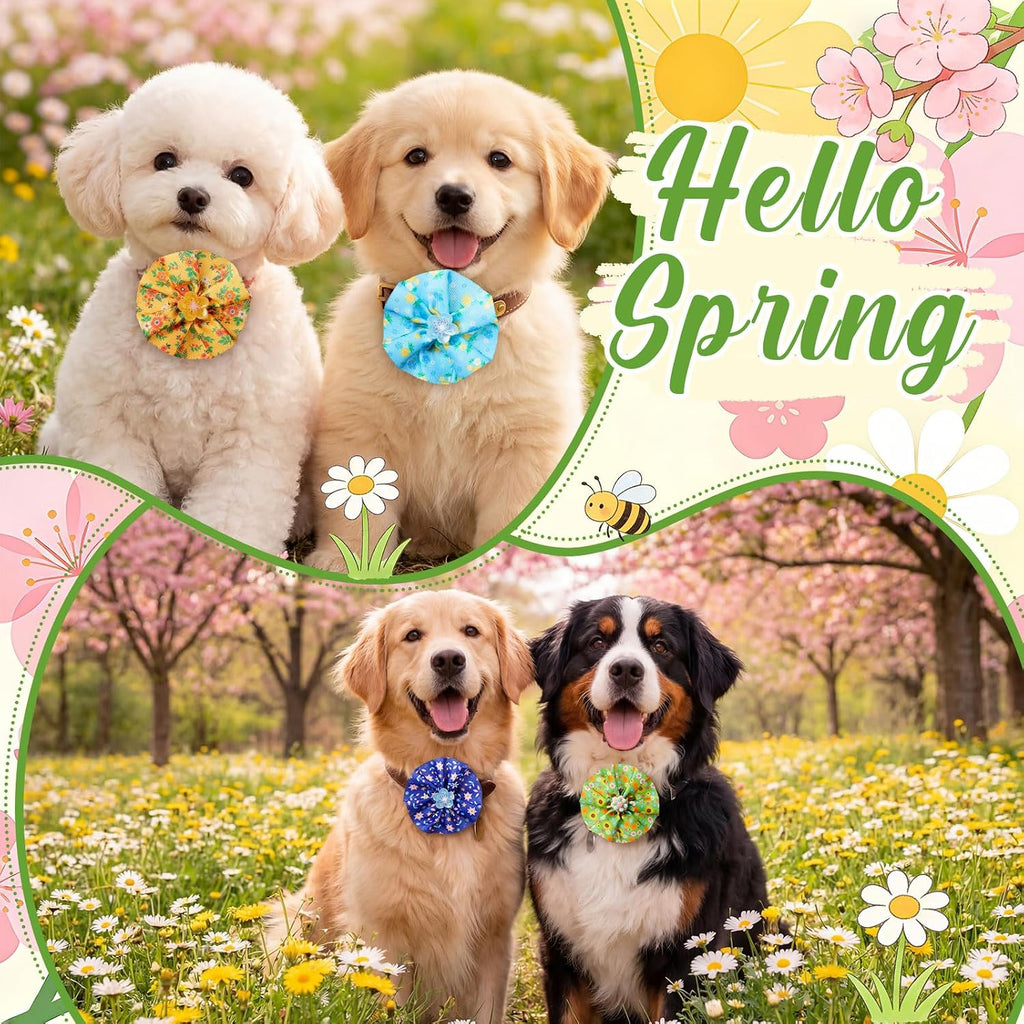 Huhumy 50 Pcs Flower Floral Dog Collar Bow Ties Bulk for Spring Summer Charm Attachment Collar with Daisy Triangle Pet Scarf Bowtie for Small Medium Large Cats Costume Grooming