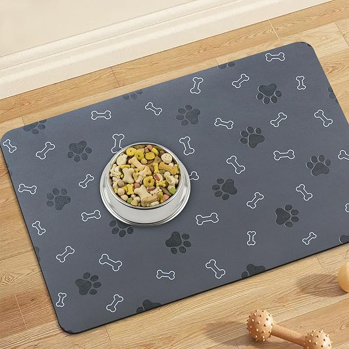 Pet Cat Dog Food Non Slip Mat for Water Bowl, Quick Dry Absorbent Feeding Mat, 18.1 * 11.8 in, Black