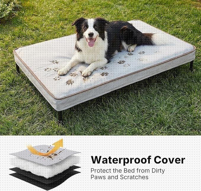 Veehoo Elevated Dog Bed with Waterproof Cushion Mat, Cooling Raised Dog Beds with Padded Top, Washable Outdoor Dog Bed, Orthopedic Pet Cot for Indoor & Outdoor, Medium Dog Bed 35.5" x 25", Dark Grey